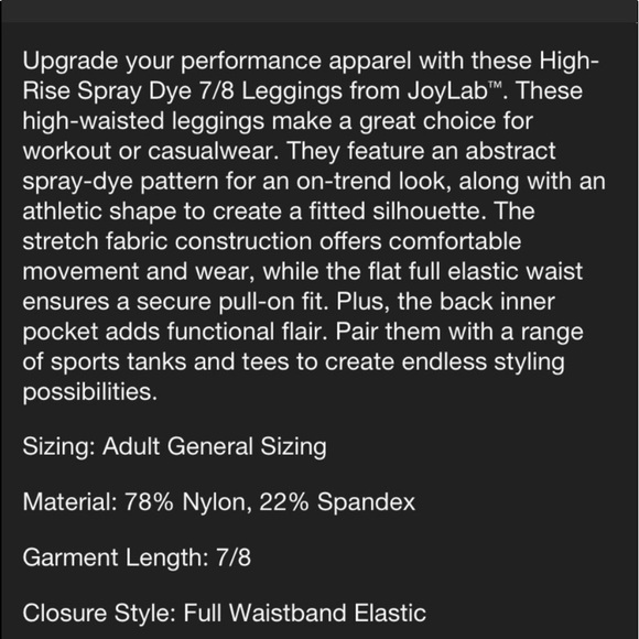 Joylab Spray Dye High Rise Leggings NWT Sz Large Tie Dye Yoga - Picture 3 of 3